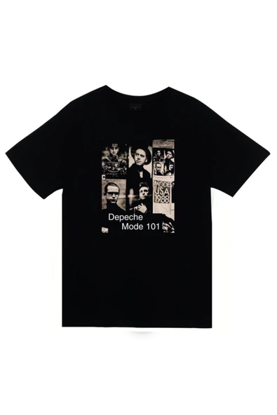 fame-stoned Depeche Mode Baskılı Unisex %100 Pamuk Siyah T-shirt ürün görseli 1
