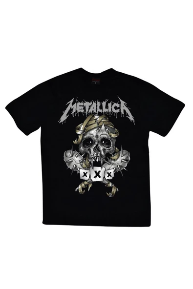 fame-stoned  Metallica Baskılı Unisex %100 Pamuk Siyah T-shirt ürün görseli 1