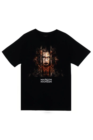 fame-stoned Marilyn Manson Baskılı Unisex %100 Pamuk Siyah T-shirt ürün görseli 1