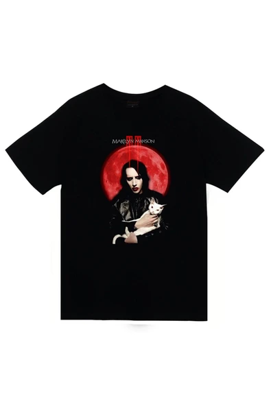 fame-stoned Marilyn Manson Baskılı Unisex %100 Pamuk Siyah T-shirt ürün görseli 1