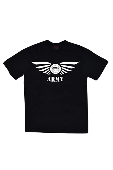 fame-stoned  Bts, K-pop Müzik Grubu Baskılı Unisex %100 Pamuk Siyah T-shirt ürün görseli 1