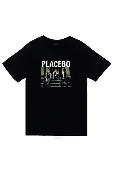 fame-stoned Placebo Baskılı Unisex %100 Pamuk Siyah T-shirt ürün görseli 1