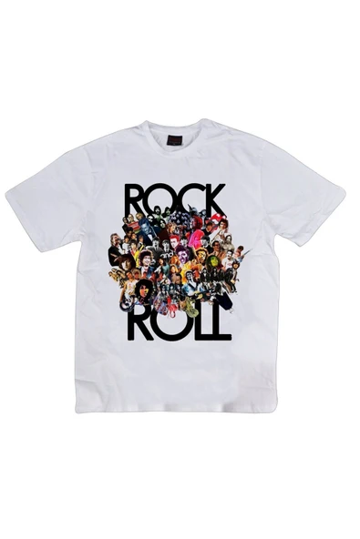 fame-stoned  Rock And Roll Baskılı Unisex %100 Pamuk Beyaz T-shirt ürün görseli 1