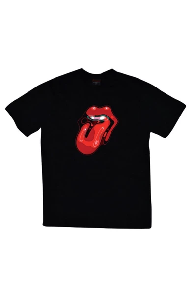 fame-stoned  The Rolling Stones Baskılı Unisex %100 Pamuk Siyah T-shirt ürün görseli 1