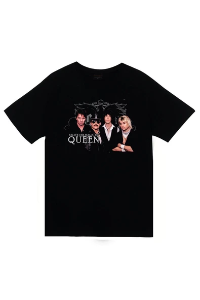 fame-stoned Queen Baskılı Unisex %100 Pamuk Siyah T-shirt ürün görseli 1