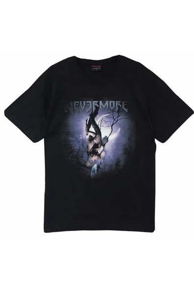 fame-stoned Nevermore Baskılı Unisex %100 Pamuk Siyah T-shirt ürün görseli 1