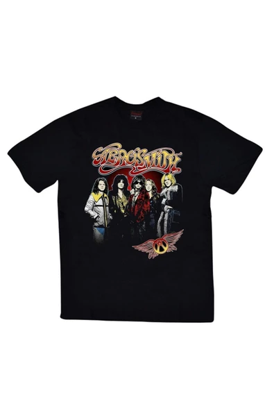 fame-stoned  Unisex Siyah Aerosmith Baskılı T-shirt ürün görseli 1