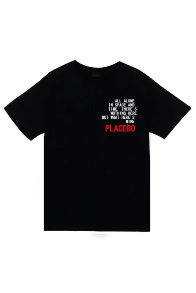 fame-stoned Placebo Baskılı Unisex %100 Pamuk Siyah T-shirt ürün görseli 1