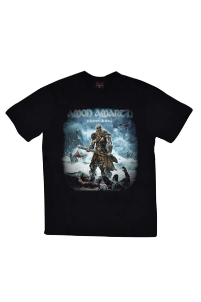 fame-stoned  Amon Amarth Baskılı Unisex %100 Pamuk Siyah T-shirt ürün görseli 1