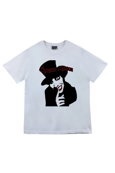 fame-stoned Marilyn Manson Baskılı Unisex %100 Pamuk Beyaz T-shirt ürün görseli 1