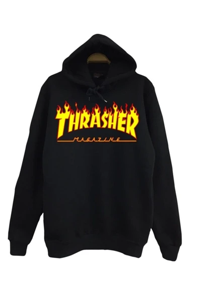 fame-stoned Thrasher Baskılı Kapüşonlu Unisex Sweatshirt ürün görseli 1
