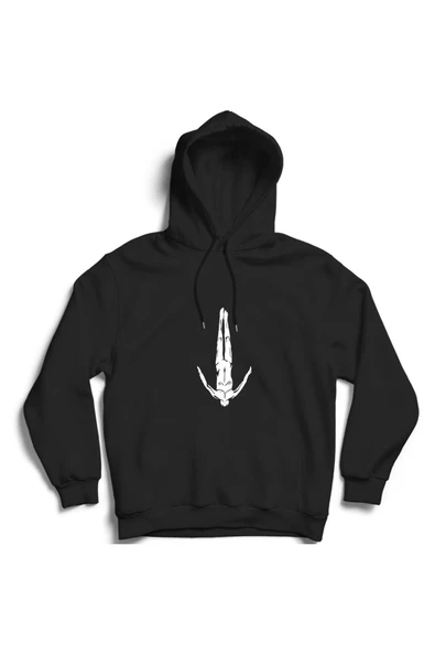 fame-stoned Unisex Siyah  Swimming Baskılı Kapüşonlu Sweatshirt ürün görseli 1