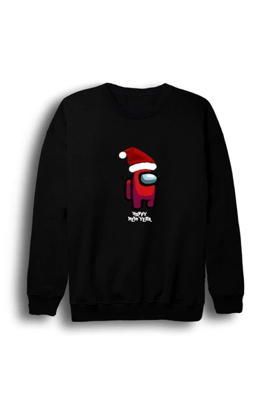 fame-stoned Among Us Yeni Yıl Noel Baba Happy New Year Baskılı Sweashirt ürün görseli 1