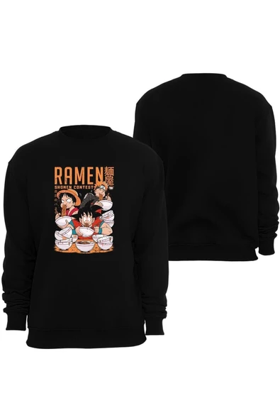 fame-stoned Dragonball Z - Naruto - One Piece - Ramen Anime Baskılı Bisiklet Yaka Sweatshirt ürün görseli 1