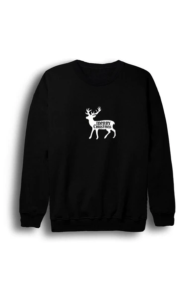 fame-stoned Unisex Siyah Yeni Yıl Hohoho Christmas Baskılı Bisiklet Yaka Sweatshirt ürün görseli 1