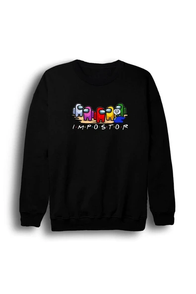 fame-stoned Erkek Siyah Among Us Oyun Baskılı Bisiklet Yaka Sweatshirt ürün görseli 1