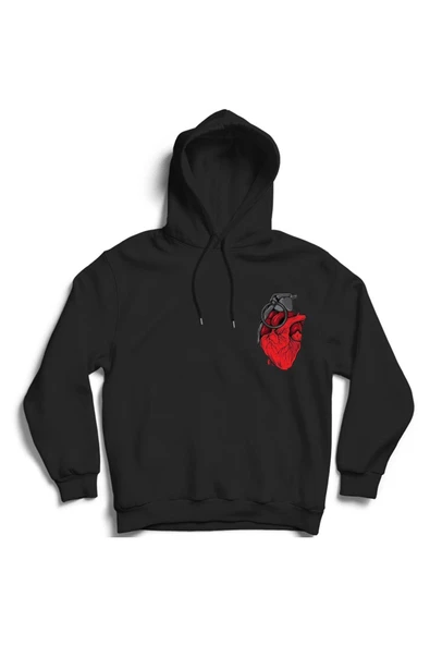 fame-stoned El Bombası Kalp Baskılı Özel Tasarım Kapşonlu Sweatshirt ürün görseli 1