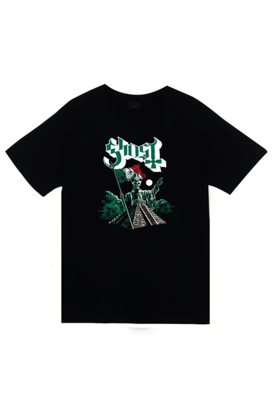 fame-stoned  Ghost Baskılı Unisex %100 Pamuk Siyah T-shirt ürün görseli 1