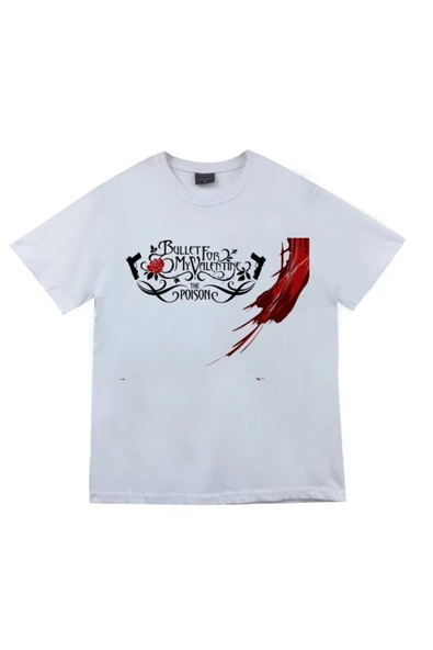 fame-stoned Bullet For My Valentine Baskılı Unisex %100 Pamuk Beyaz T-shirt ürün görseli 1