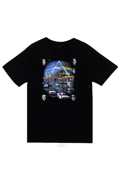 fame-stoned Pink Floyd Baskılı Unisex %100 Pamuk Siyah T-shirt ürün görseli 1