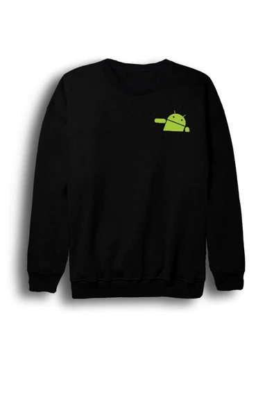 fame-stoned Android Robot Baskılı Bisiklet Yaka Sweatshirt ürün görseli 1