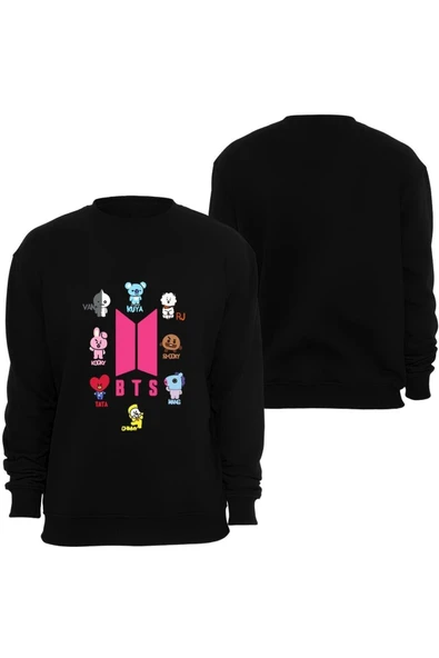 fame-stoned Bt21 Bts Anime Baskılı Bisiklet Yaka Sweatshirt ürün görseli 1