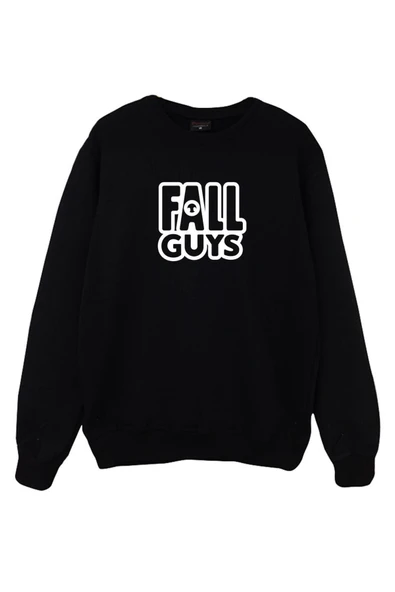 fame-stoned Unisex Siyah Fall Guys Oyun Baskılı Bisiklet Yaka Sweatshirt ürün görseli 1