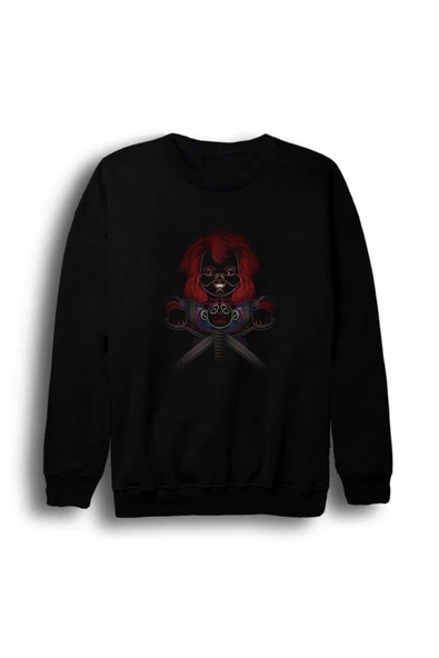 fame-stoned Chucky Film Baskılı Bisiklet Yaka Sweatshirt ürün görseli 1