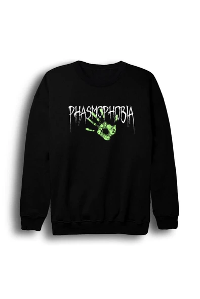 fame-stoned Unisex Siyah Phasmophobia Baskılı Bisiklet Yaka Sweatshirt ürün görseli 1