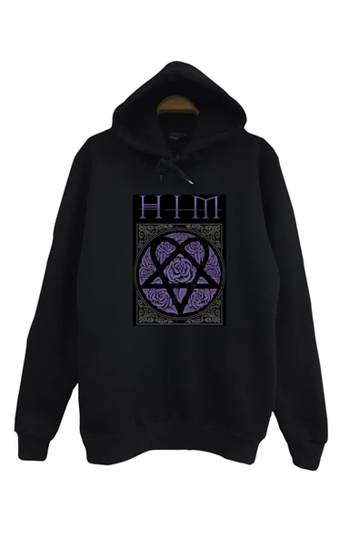 fame-stoned Him Baskılı Unisex %100 Pamuk Siyah Sweatshirt ürün görseli 1
