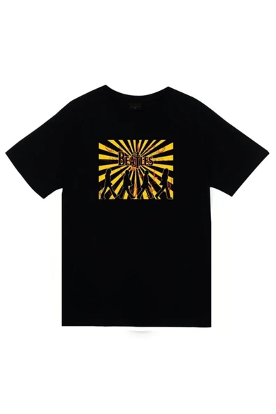 fame-stoned  The Beatles Baskılı Unisex %100 Pamuk Siyah T-shirt ürün görseli 1