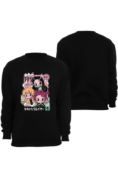 fame-stoned Demon Slayer Anime Baskılı Bisiklet Yaka Sweatshirt ürün görseli 1