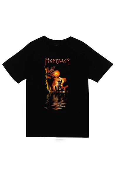fame-stoned  Manowar Baskılı Unisex %100 Pamuk Siyah T-shirt ürün görseli 1
