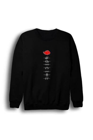 fame-stoned Erkek Siyah Naruto Baskılı Bisiklet Yaka Sweatshirt ürün görseli 1