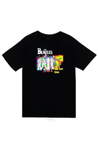 fame-stoned  The Beatles Baskılı Unisex %100 Pamuk Siyah T-shirt ürün görseli 1