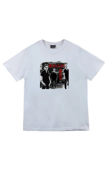 fame-stoned Depeche Mode Baskılı Unisex %100 Pamuk Beyaz T-shirt ürün görseli 1