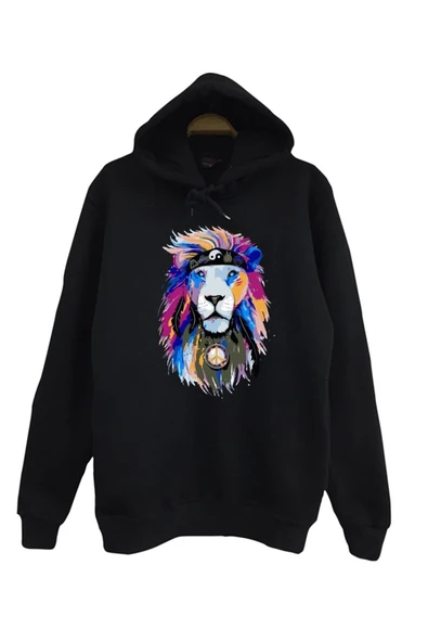fame-stoned Unisex Siyah Aslan Kızılderili Baskılı Sweatshirt ürün görseli 1