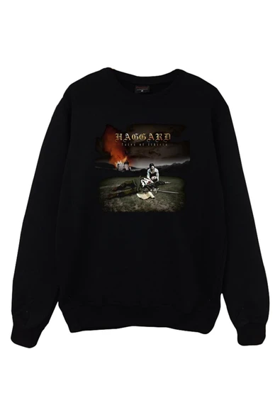 fame-stoned Haggard Baskılı Unisex %100 Pamuk Siyah Bisiklet Yaka Sweatshirt ürün görseli 1