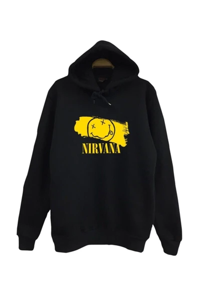 fame-stoned Nirvana-kurt Cobain Baskılı Kapüşonlu %100 Pamuk Siyah Sweatshirt ürün görseli 1