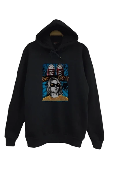 fame-stoned Nirvana-kurt Cobain Baskılı Kapüşonlu %100 Pamuk Siyah Sweatshirt ürün görseli 1
