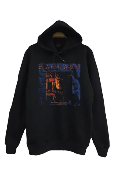 fame-stoned Haggard Baskılı Unisex %100 Pamuk Siyah Kapüşonlu Sweatshirt ürün görseli 1