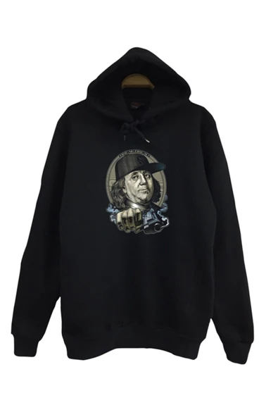 fame-stoned Çocuk Siyah Benjamin Franklin Baskılı  Sweatshirt ürün görseli 1
