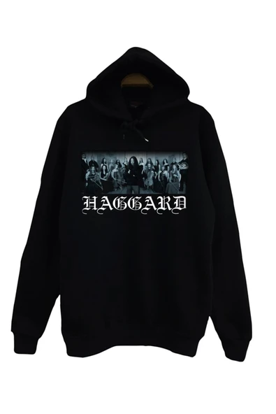 fame-stoned Haggard Baskılı Unisex %100 Pamuk Siyah Kapüşonlu Sweatshirt ürün görseli 1