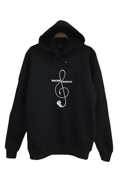 fame-stoned Imagine Dragons Baskılı Kapüşonlu %100 Pamuk Siyah Sweatshirt ürün görseli 1