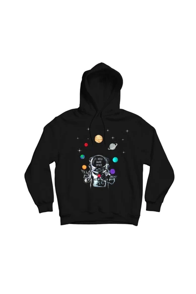fame-stoned Astronot Gezegenler Baskılı Kapşonlu Sweatshirt ürün görseli 1