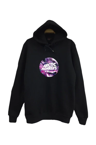 fame-stoned Arctic Monkeys Baskılı Kapüşonlu %100 Pamuk Siyah Sweatshirt ürün görseli 1