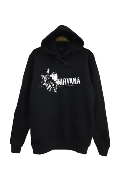 fame-stoned Nirvana-kurt Cobain Baskılı Kapüşonlu %100 Pamuk Siyah Sweatshirt ürün görseli 1