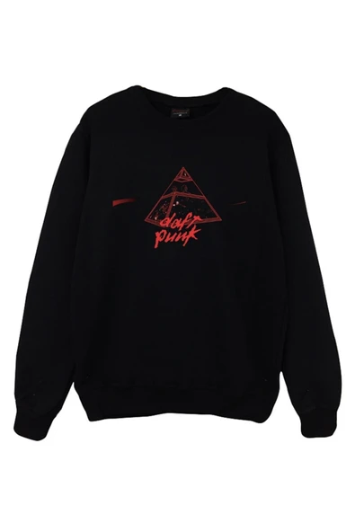 fame-stoned Daft Punk Baskılı Unisex %100 Pamuk Siyah Bisiklet Yaka Sweatshirt ürün görseli 1