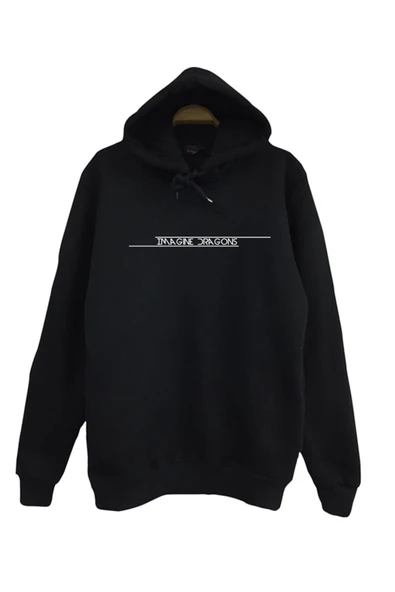 fame-stoned Imagine Dragons Baskılı Kapüşonlu %100 Pamuk Siyah Sweatshirt ürün görseli 1
