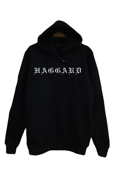 fame-stoned Haggard Baskılı Unisex %100 Pamuk Siyah Kapüşonlu Sweatshirt ürün görseli 1
